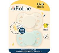 BIOLANE - Tétines anatomiques - Sucettes extra-fines - 0 à 6 mois - Vert et Beige - Téterelle plate et réversible- Confort optimal- Respect du développement bucco-dentaire