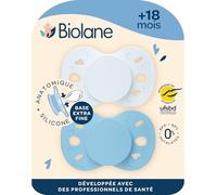 BIOLANE - Tétines anatomiques - Sucettes extra-fines - 18 mois et +- Bleu Bicolore - Téterelle plate et réversible - Confort optimal - Respect du développement bucco-dentaire