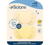 BIOLANE - Tétines anatomiques - Sucettes extra-fines - 18 mois et + - Jaune bicolore - Téterelle plate et réversible- Confort optimal- Respect du développement bucco-dentaire