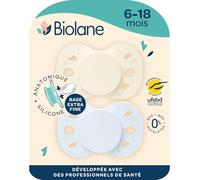 BIOLANE - Tétines anatomiques - Sucettes extra-fines - 6 à 18 mois - Bleu et Beige - Téterelle plate et réversible- Confort optimal- Respect du développement bucco-dentaire