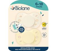 BIOLANE - Tétines anatomiques - Sucettes extra-fines - 6 à 18 mois - Jaune et Beige - Téterelle plate et réversible - Confort optimal - Respect du développement bucco-dentaire