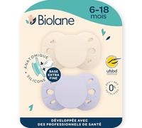 BIOLANE - Tétines anatomiques - Sucettes extra-fines - 6 à 18 mois - Lilas et beige - Téterelle plate et réversible- Confort optimal- Respect du développement bucco-dentaire