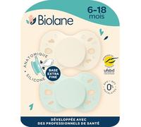 BIOLANE - Tétines anatomiques - Sucettes extra-fines - 6 à 18 mois - Vert et Beige - Téterelle plate et réversible- Confort optimal- Respect du développement bucco-dentaire