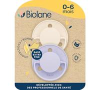 BIOLANE - Tétines Rondes 0-6 Mois - Sucettes extra-fines - Lilas & Beige