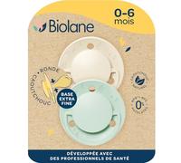 BIOLANE - Tétines rondes - Sucettes extra-fines - 0 à 6 mois - Vert et Beige - Téterelle en caoutchouc naturel - Respect du développement bucco-dentaire - Douces et confortables