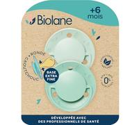 BIOLANE - Tétines rondes - Sucettes extra-fines- 6 mois et plus - Vert bicolore - Téterelle en caoutchouc naturel - Respect du développement bucco-dentaire- Douces et confortables