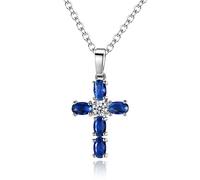 BIOLIVING Croix d'argent en Pierre Blanche Bleue Créée pour Femmes Bijoux Collier De Mariage Pendentif