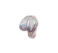 BIOLIVING Femme Blanc Bleu Opale De Feu Bague Unique Couleur Argent Bague De Mariage Promesse Bagues De Fiançailles pour Les Femmes
