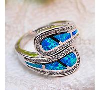 BIOLIVING Femme Blanc Bleu Opale De Feu Bague Unique Couleur Argent Bague De Mariage Promesse Bagues De Fiançailles pour Les Femmes