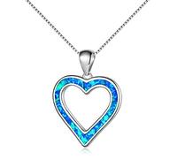 BIOLIVING Mignon Boho Femme Grand Coeur Pendentifs Colliers De Mode Argent Couleur Blanc Bleu Opale Colliers pour Femmes Vintage Bijoux