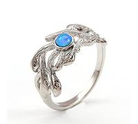 BIOLIVING Mignon Femelle Blanc Bleu Opale De Feu Pierre Anneau Or Argent Couleur Bague De Fiançailles Charme Arbre Branche Anneaux De Mariage pour Les Femmes