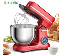 BioloMix Mélangeur sur socle de cuisine, moteur CC 1200 W 11 vitesses, écran OLED numérique, mélangeur alimentaire électrique avec crochet à pâte, fouet BM602E red