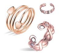 BioMag Lot de 2 anneaux de drainage lymphatique en cuivre pour femme dans différents designs, anneaux magnétiques en cuivre pur avec aimant ultra puissant 10x, bijoux réglables dans une boîte cadeau