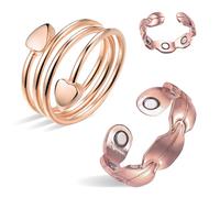 BioMag Lot de 2 anneaux de drainage lymphatique en cuivre pour femme dans différents designs, anneaux magnétiques en cuivre pur avec aimant ultra puissant 7x, bijoux réglables dans une boîte cadeau