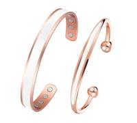 BioMag Lot de 2 bracelets magnétiques en cuivre pour homme et femme - Bracelet magnétique réglable pour s'adapter à la plupart des poignets pour homme et femme (blanc)