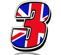 Biomar Labs® 1 x PVC Autocollant Drapeau National UK Royaume-Uni Union Jack l'Angleterre Sticker Départ Numéro 3 Course Racing Auto Motocross Motorsport Tuning N 293