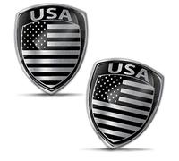 Biomar Labs® 2 x 3D Flexibles Autocollant Badge Stickers Drapeau National Amérique Etats Unis USA United States America Noir Argent Emblème Voiture Auto Moto F 158