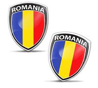 Biomar Labs® 2 x 3D Flexibles Autocollant Badge Stickers Drapeau National Roumanie Roumain Emblème Voiture Auto Moto F 165