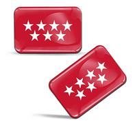Biomar Labs® 2 x 3D Flexibles Autocollant Stickers Drapeau de Communauté de Madrid Espagne Flag Espagnol Adhésif pour Décoration Voiture Fenêtre Porte Auto Moto Tuning F 84
