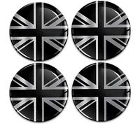 Biomar Labs 4 x 50 mm Autocollants 3D en Silicone UK Royaume-Uni Royaume Union Jack Drapeau Argent Noir pour enjoliveurs, Cache-moyeux, Cache-moyeux de Roue A 10850