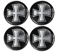 Biomar Labs 4 x 50mm Autocollant 3D Noir Argent Silicone pour Cache-Moyeu Enjoliveurs Centre de Roue Caches Emblème A 11250