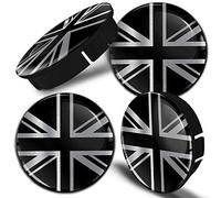 Biomar Labs® 4 x 60mm ABS Plastique 3D Drapeau National Britannique Royaume-Uni UK GB Union Jack Argent Cache-Moyeu Capuchons de Centre Enjoliveurs de Roue Voiture Cache Moyeux Jante Universel C 108