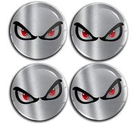 Biomar Labs® 4 x 68mm Autocollant 3D No Fear Eyes sans Peur Yeux Argent Noir Silicone pour Cache-Moyeu Enjoliveurs Centre de Roue Caches Emblème A 10368