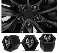 Biomar Labs Lot de 16 cache-écrous de roue - 4 capuchons de boulons de verrouillage - Outil de démontage universel - Noir argenté - Tête de mort brillante - 19 mm - LB 17