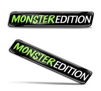 Biomar Labs Lot de 2 autocollants en gel 3D en silicone Monster Edition Badge Vert Stickers pour voiture, moto, vélo, fenêtre, porte, ordinateur portable KS 175