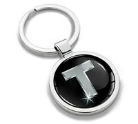 Biomar Labs® Porte-clé Lettres A-Z Initiales Personnalisable de L'alphabet Alphabet Accessoires Homme Femme Cadeau Lettre T Argent KK 20