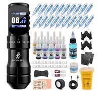 Biomaser Sans Fil Ensemble Stylo Rotatif 7 Coups Réglables Complet de Machines avec Batterie 2200mAh 20pcs Aiguilles de cartouche 4,5 mm Longueur de course Stylo LED numérique