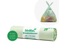 bioMat Sac Poubelle Compostable 10l avec Poignée, 26 sacs, Qualité Supérieure, Certifié DINplus, Fabriqué en Allemagne