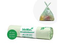 bioMat Sac Poubelle Compostable 20l avec Poignée, 26 Sacs, Qualité Supérieure, Certifié DINplus, Climatiquement Neutre, Fabriqué en Allemagne