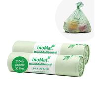 bioMat Sac Poubelle Compostable 30l, 20 sacs, Qualité Supérieure, Certifié DINplus, Fabriqué en Allemagne