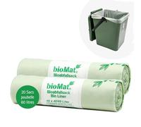 bioMat Sac Poubelle Compostable 60l, 20 sacs pour Poubelle Déchets Organiques, Qualité Supérieure, Certifié DINplus, Fabriqué en Allemagne