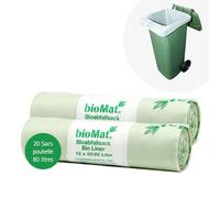 bioMat Sac Poubelle Compostable 80l, 20 Sacs pour Poubelle Déchets Organiques, Poubelle Recyclage, Fabriqué en Allemagne