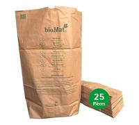 bioMat Sac Poubelle Papier 240 Litres, 25 Sacs en Papier Kraft Compostable pour Déchets Organiques, Résistants à l'humidité, Double Fond