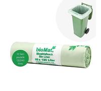 bioMat Sacs Poubelle Compostables 120l, 10 Sacs pour Poubelle Déchets Organiques, Poubelle Recyclage, Qualité Premium, Fabriqué en Allemagne