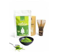 Biomatea Kit matcha japonais 50 g matcha cérémonial + bambou fouet à matcha whisky