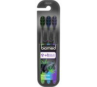 Biomed Lot De 3 Brosses À Dents Noires Au Charbon De Bois Poils Moyens Avec Pointes Arrondies, Sans Bpa Pour Blanchiment Blanc