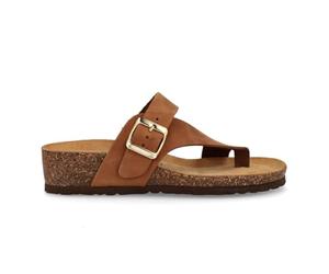 BioNatura Sandales Femme Tongs Cuir Marron Compensé 3cm, marron, 41 EU