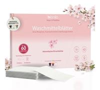 Bionilo Feuilles de lessive Fleurs de cerisier céleste - 60 lavages - Végétalien sans plastique biodégradable - Durable respectueux de l'environnement - Compact format voyage - Lessive Feuilles
