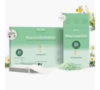 Bionilo Kit d'entretien du linge - Parfum de linge et feuilles de lessive - Durable, végétalien, sans plastique, zéro déchet - Doux pour les peaux sensibles - Pour tous les textiles - 50 lavages