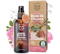 Bionoble Eau de Rose Bio 100ml + Spray - Bouteille en Verre - Hydrolat de Rose de Damas 100% Pur et Naturel - Eau de Rose Visage, Corps et Contour des Yeux - Eau Florale de Rose - Vegan Rose Water