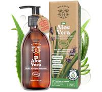 BIONOBLE Gel Aloe Vera Pur Bio 97%, Cheveux, Coup de Soleil, Visage - 200ml | Hydrate, Apaise - Avec Huile Essentielle de Lavande - Gel Aloe Vera Cheveux, Corps - Aloe Vera Gel Bio - Flacon Verre, Pompe