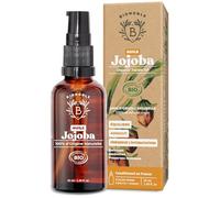BIONOBLE Huile de Jojoba Bio Pressée à Froid 100% Pure - Équilibre le Sébum, Adoucit, Anti-Acné - Huile Jojoba Cheveux, Visage et Corps - Vegan Oil - Flacon Verre avec Pompe et Pipette - 50ml