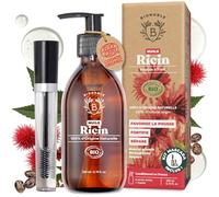 Bionoble Huile de Ricin Bio 200ml - 100% Pure, Naturelle, Pressée à Froid - Cils, Sourcils, Corps, Cheveux, Barbe, Ongles - Vegan Castor Oil - Bouteille en Verre + Pompe + Kit Mascara