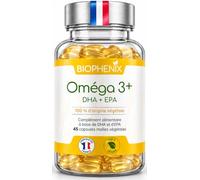 Biophénix Oméga 3+ 100% Végétal 45 Capsules, Clarté Mentale & Mémoire | Clarté Mentale, Mémoire, Concentration, Humeur et Peau, Oméga 3 Végétal riche en DHA, Conditionné en France