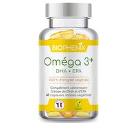 Biophénix - Oméga 3+ 45 Capsules - Clarté Mentale - Mémoire, Concentration, Humeur & Peau - 100% Naturel à Base de Végétaux - Fabriqué en France - 1 Capsule/Jour