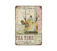 Biopracess Affiche vintage Tea Time - Plaque en métal pour cuisine, bar, café - Décoration murale - 20,3 x 30,5 cm